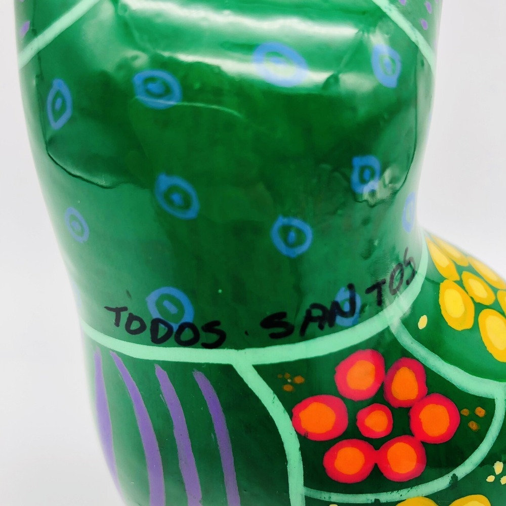 Talavera Cat Handmade & Hand Painted Mexican Art Pottery Green Sitting Eyelashes - Picture 7 of 7